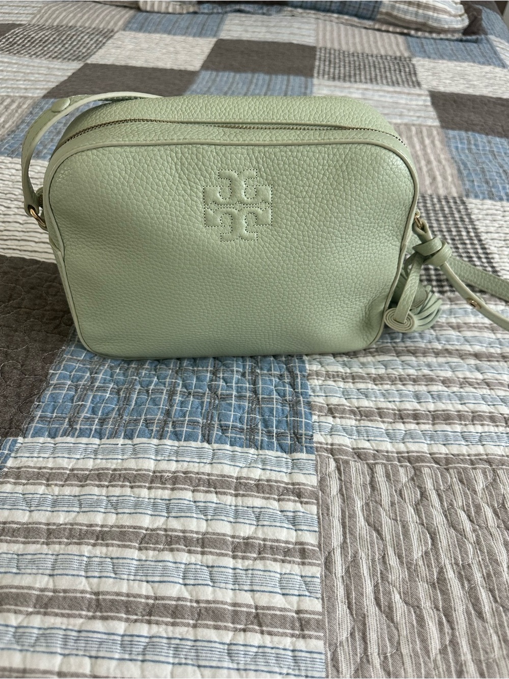Tory Burch Mint Green Pebbled Leather Crossbody